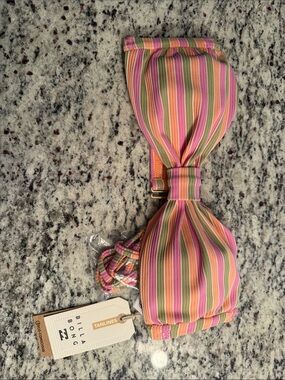 NWT Billabong Pink, Orange & Green Striped Bandeau Bikini Top